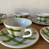 6 green and white checked coffee cups Moulin des Loups