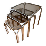 Set of 3 Roche Bobois nesting tables in smoked glass