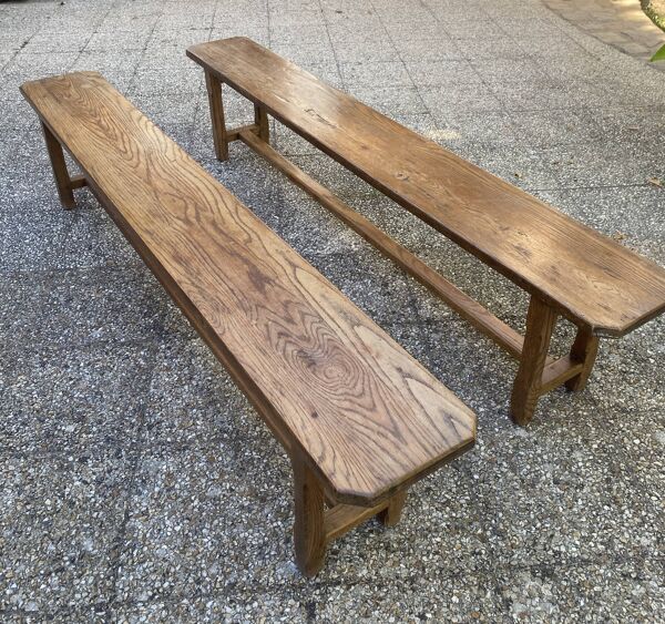 Banc de ferme en bois massif chêne 220cm pour table de ferme rustique 1950