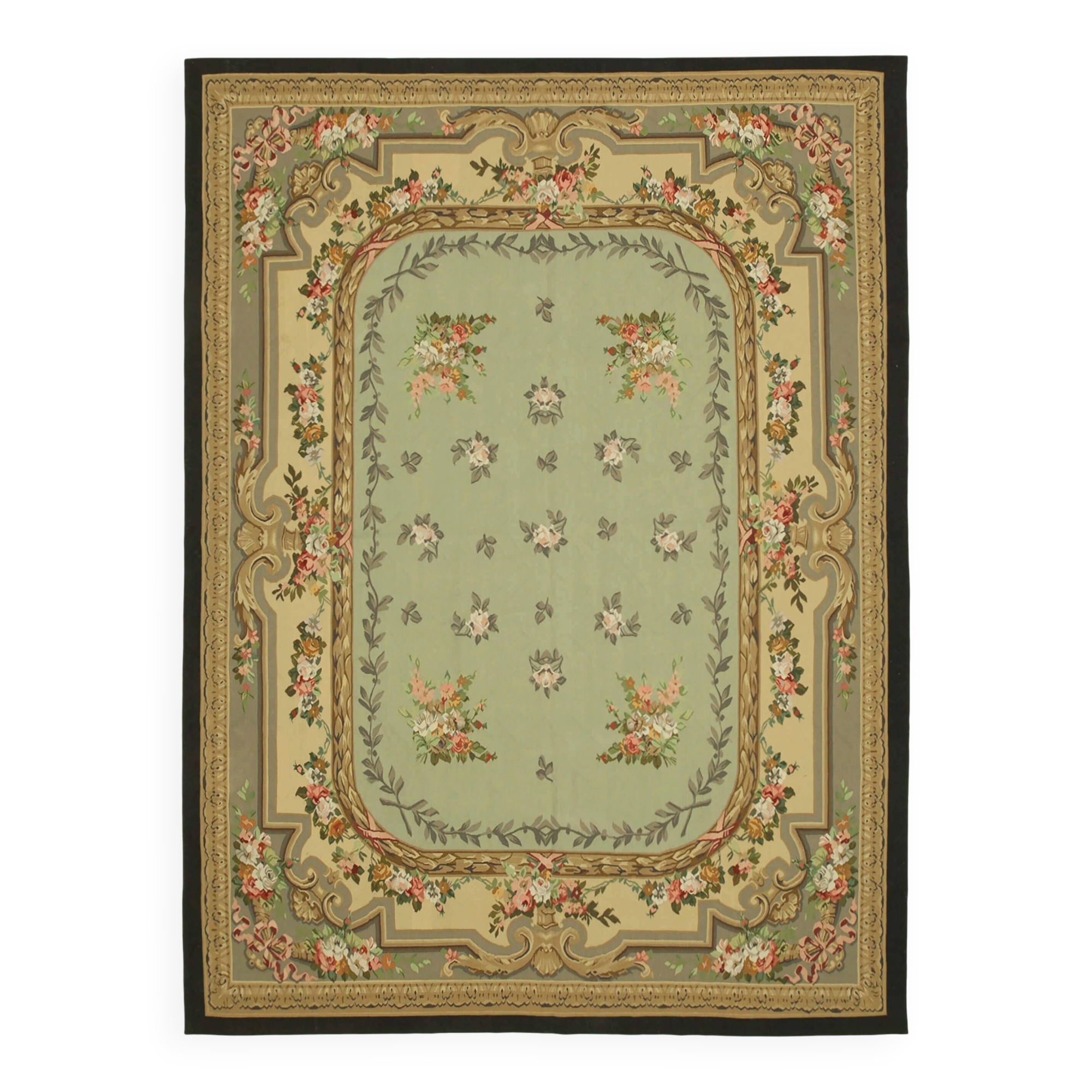 Handmade European Vintage Aubusson Kilim 268 cm x 363 cm