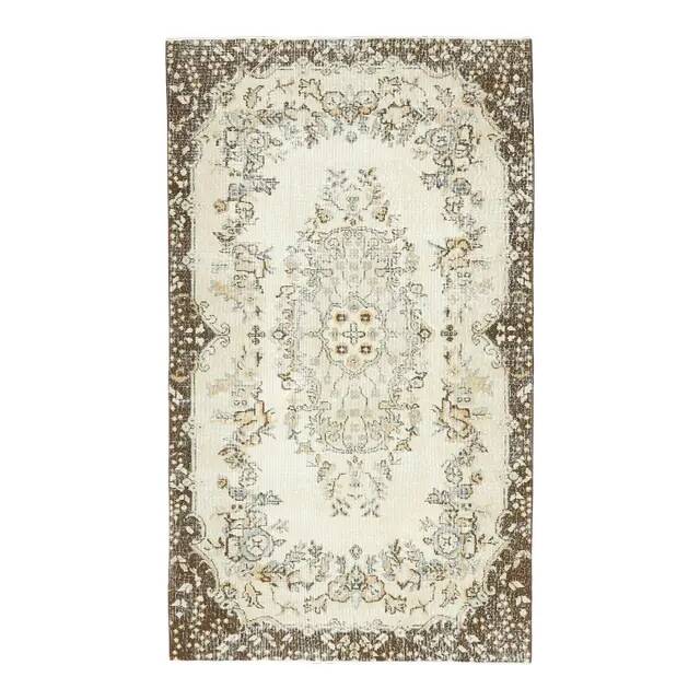1970s Turkish Oushak Handmade Wool Cotton Beige Area Rug 114x197