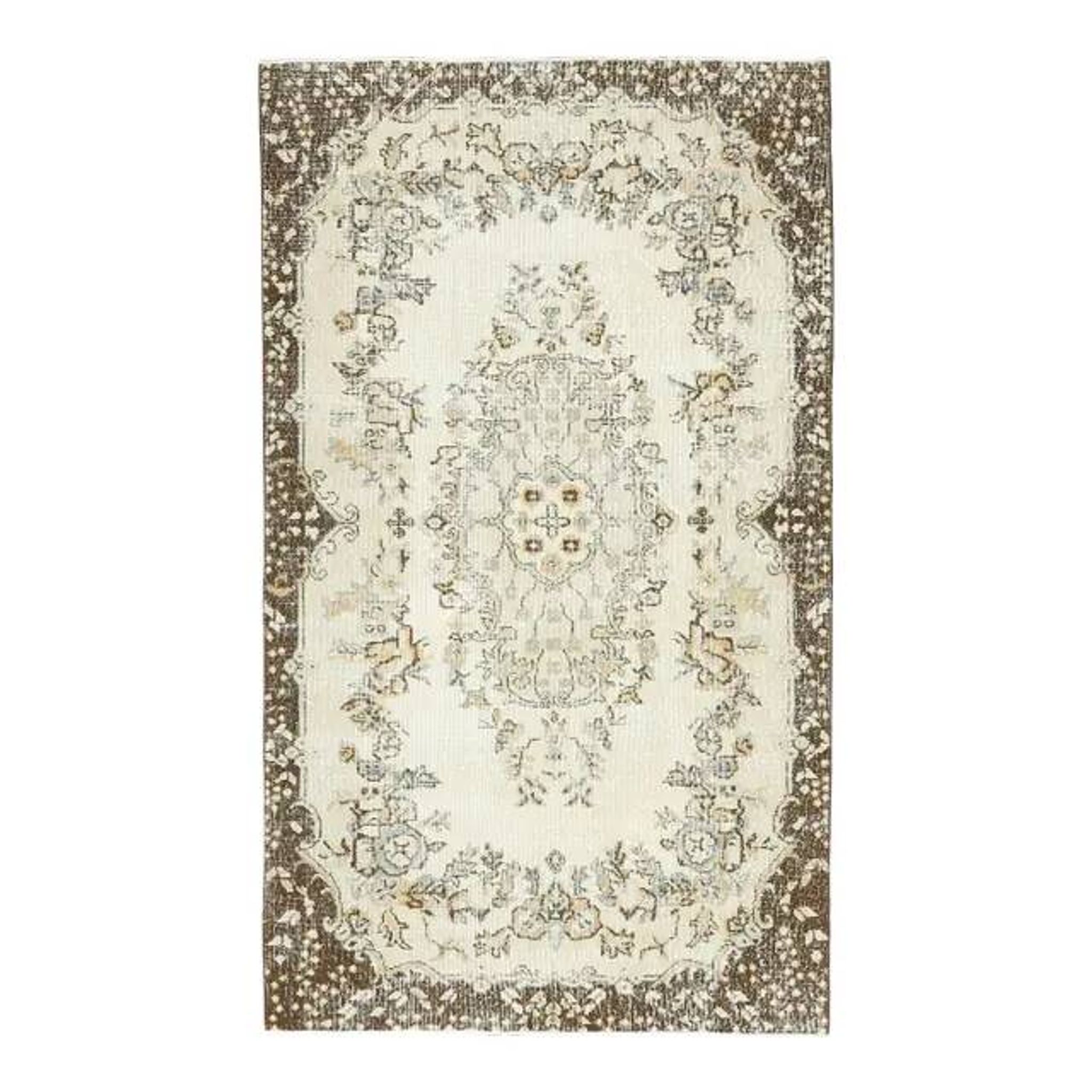 1970s Turkish Oushak Handmade Wool Cotton Beige Area Rug 114x197