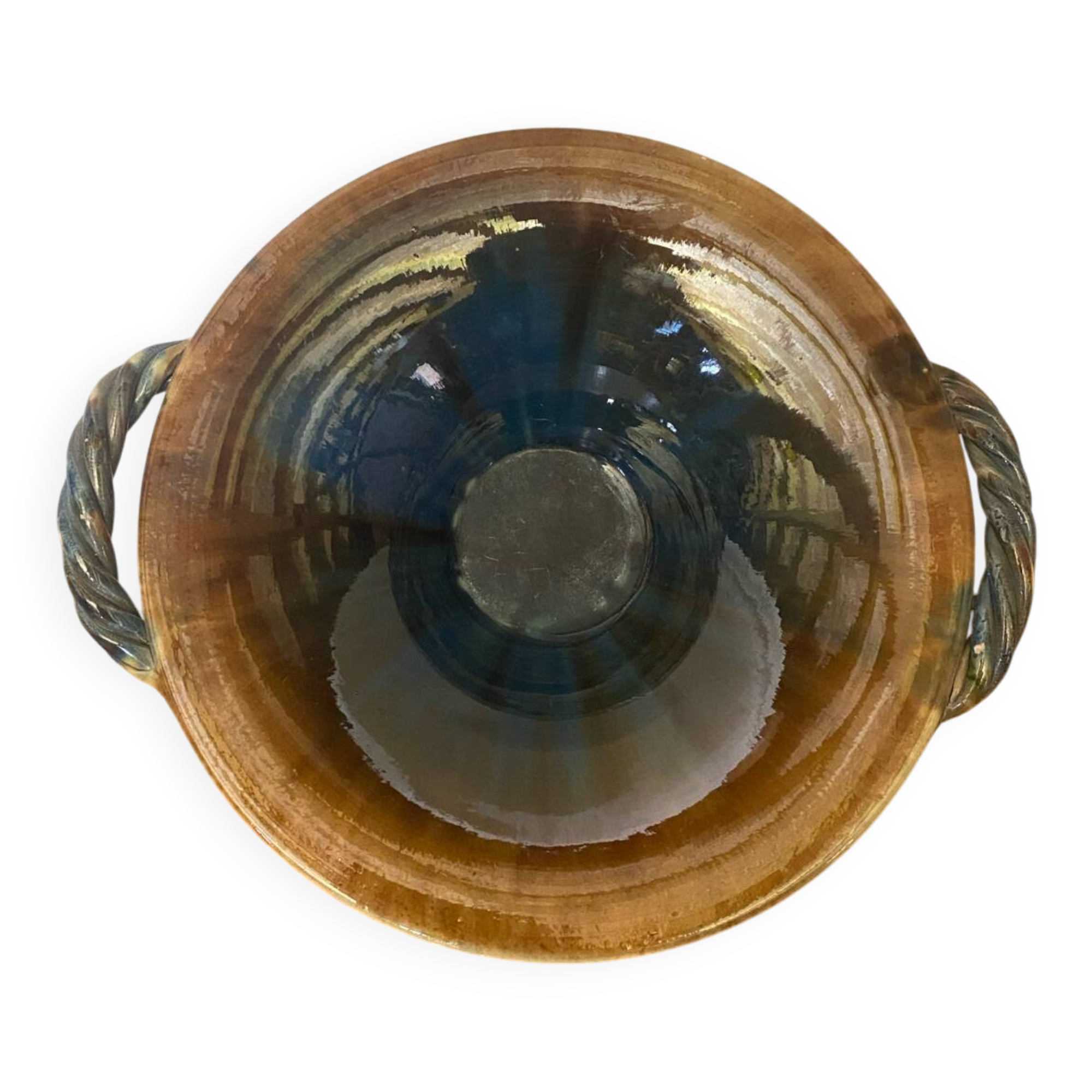 VALLAURIS Ceramic Brown & Blue Vintage Centerpiece