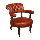 petite bergère ou Fauteuil En Acajou Et Cuir cognac anglais - 19° siècle