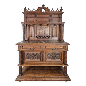 Desserte gothique en - noyer marbre