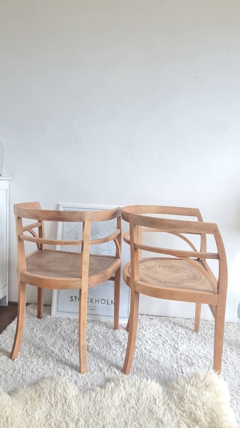 Pair of chairs in the style of antique armchairs circa 1940 - engraved seat.