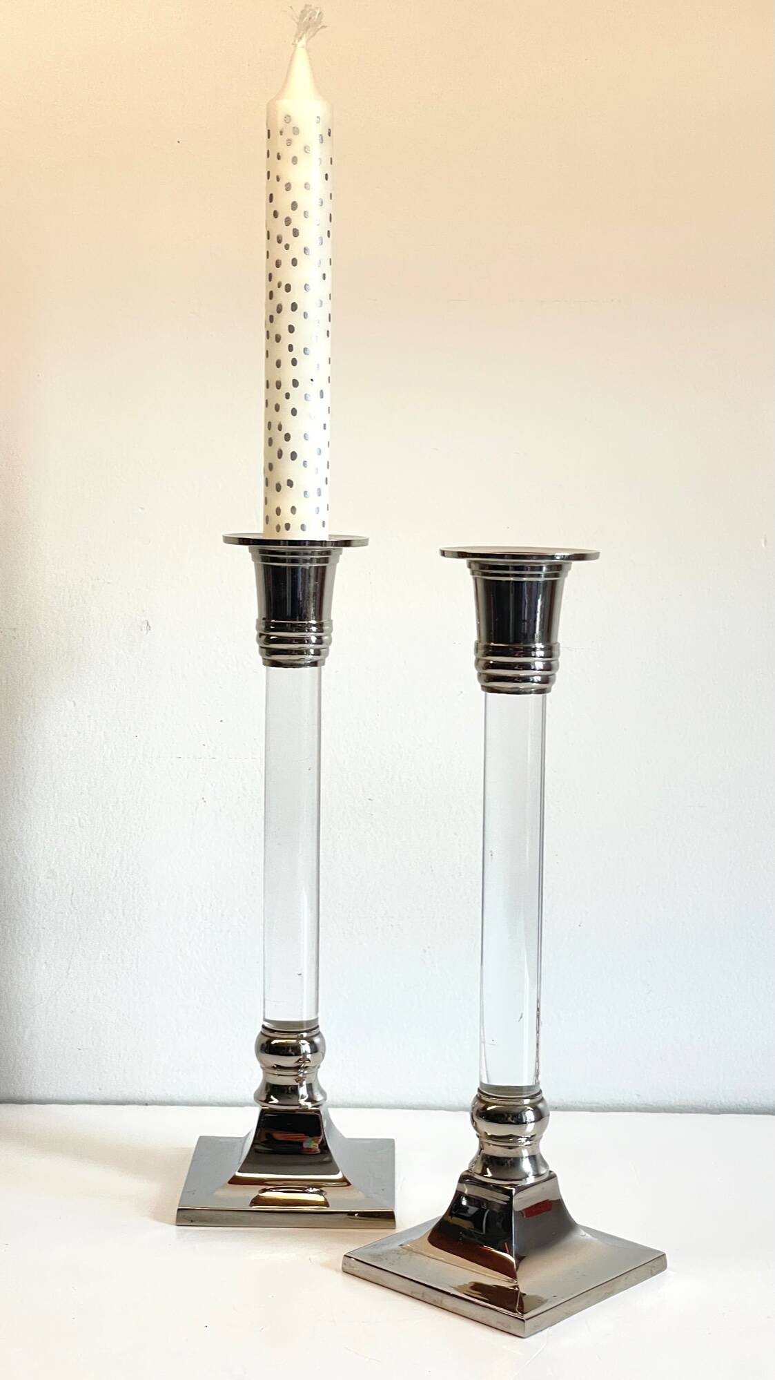 Vintage lucite and silver metal candle holders