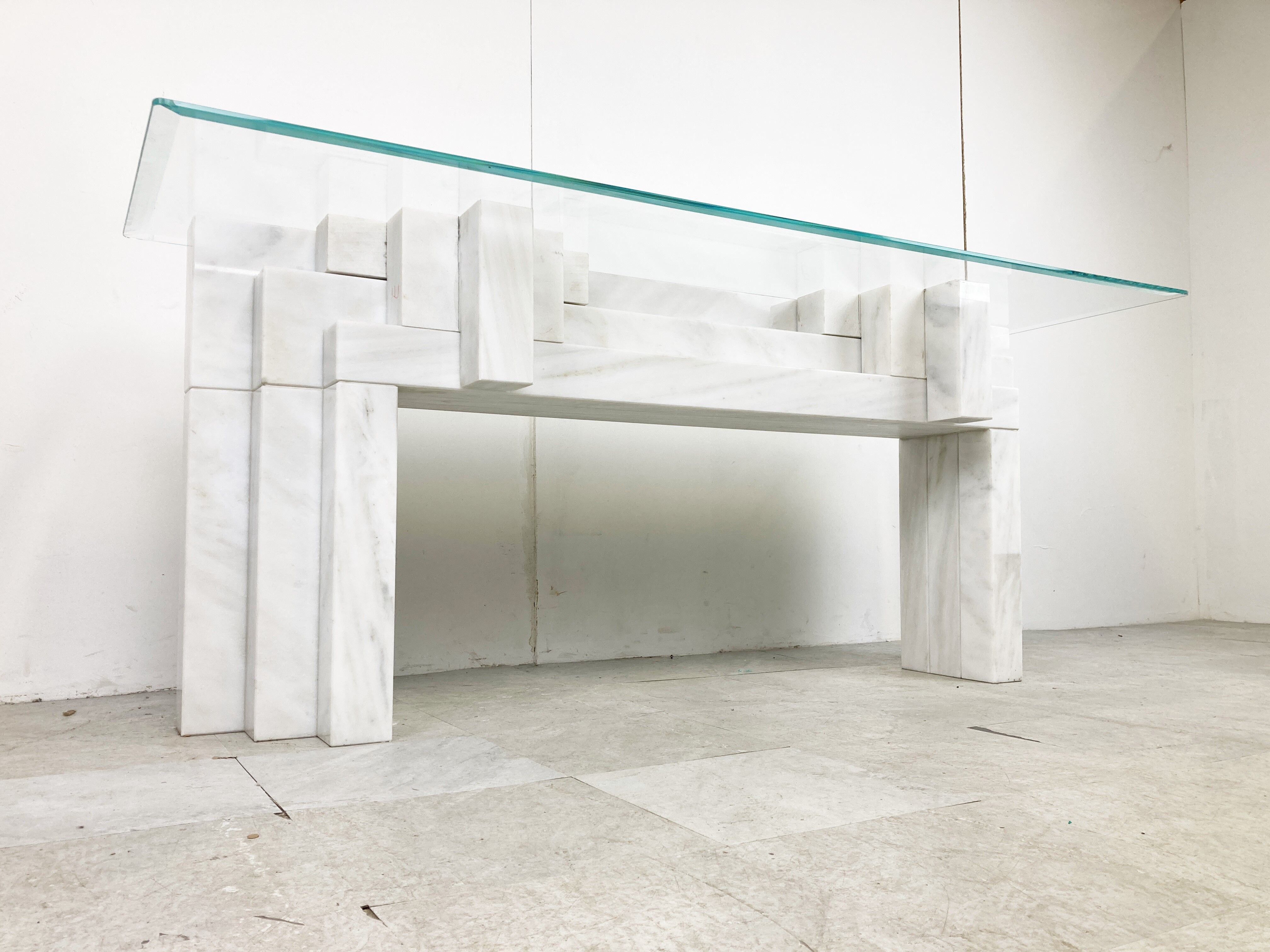 Vintage white marble console table Italy, 1980s