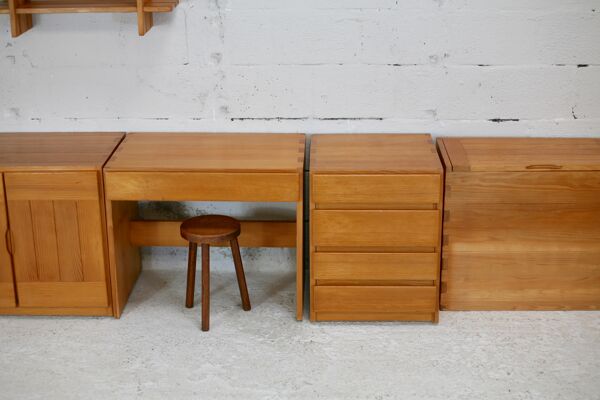 Ensemble de bureau modulable pin Maison Regain France circa 1975