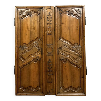 Pair of Louis XV period doors in light walnut circa 1760