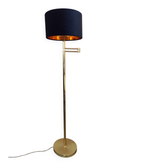 Articulated floor lamp in brass with a velvet shade, 1970.