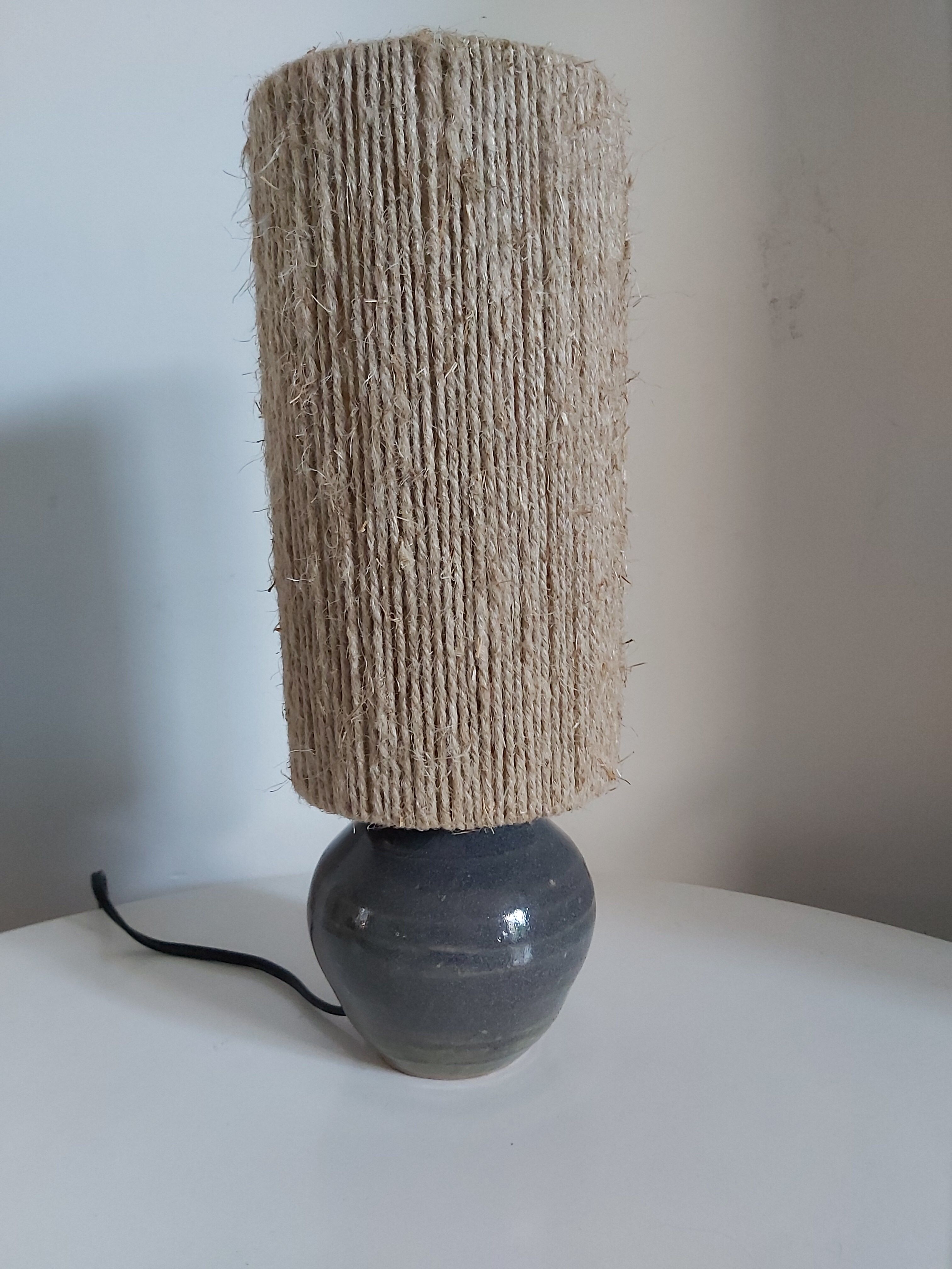 Vintage stoneware and rope lamp