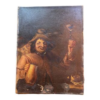 Peinture sur toile représentant un homme levant un verre de vin