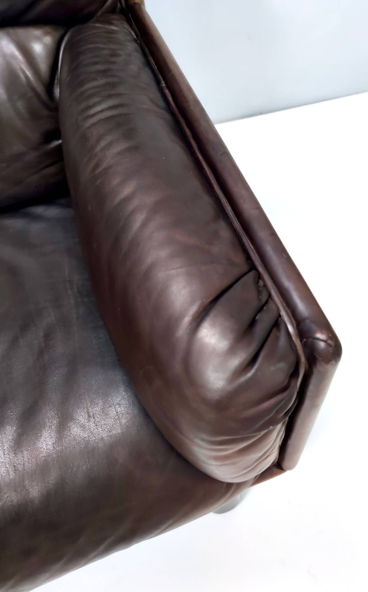 Comfortable Postmodern Brown Leather Armchair, Italy