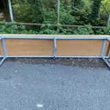 Vintage Italian industrial bench in leather and metal.