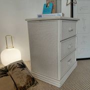 Vintage cane commode with 3 drawers - white patinated wood - seaside spirit