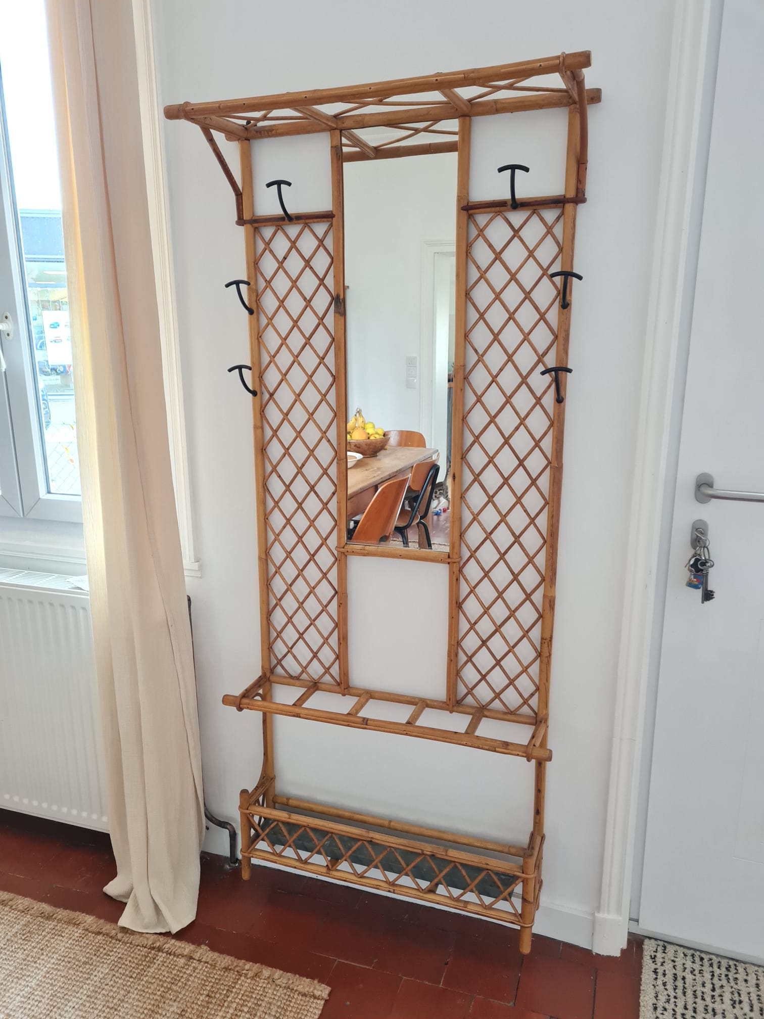 Rattan wall coat rack year 50s