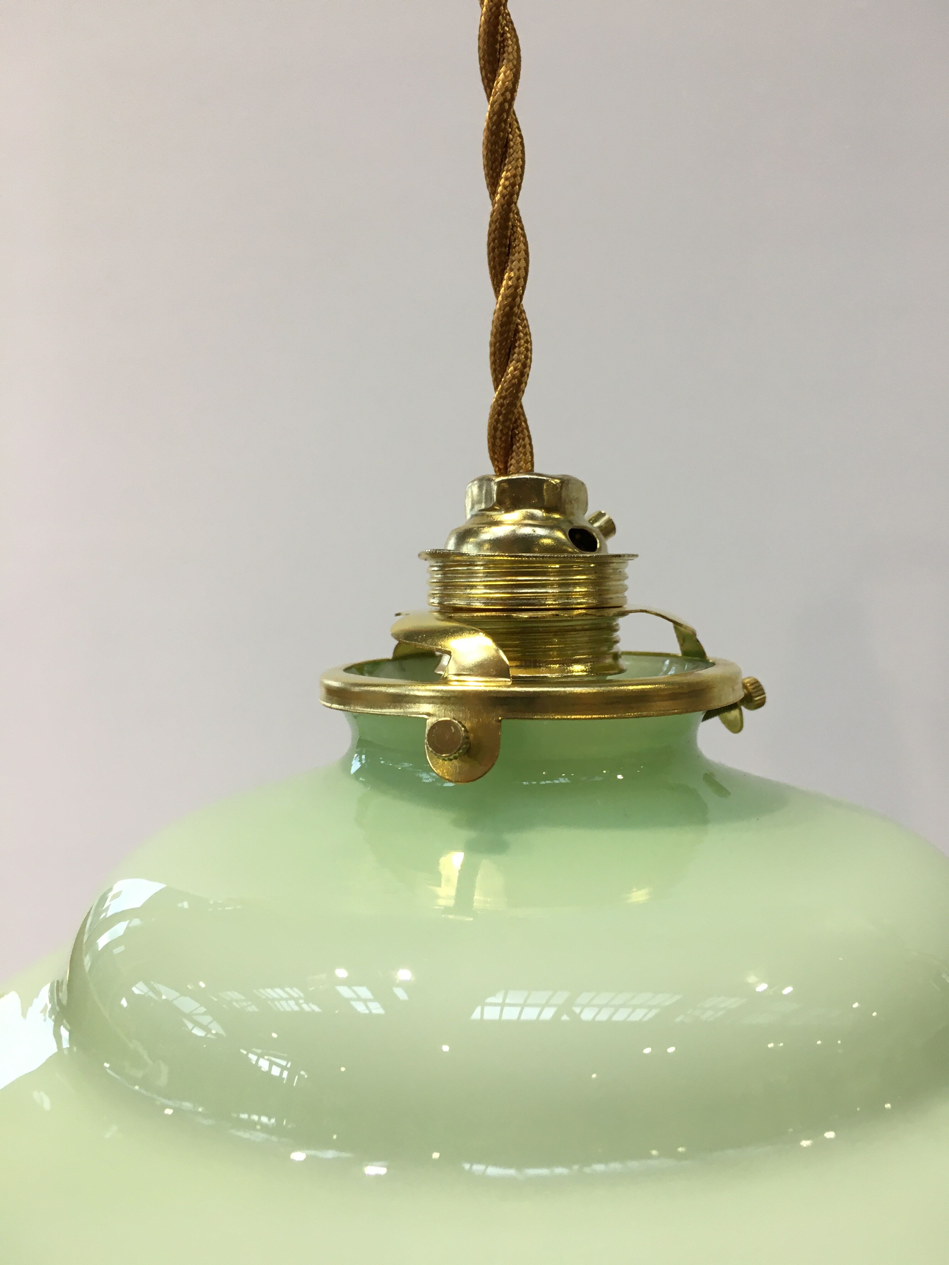 Vintage suspension lamp in green opaline
