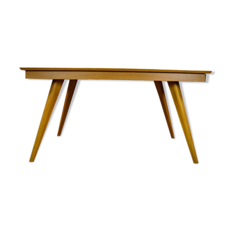 Table pieds compas en chêne blond vintage 1960