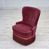 1960s, Danish armchair, original striped red furniture velour.