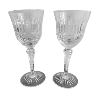 Pair of cut crystal stemmed glasses