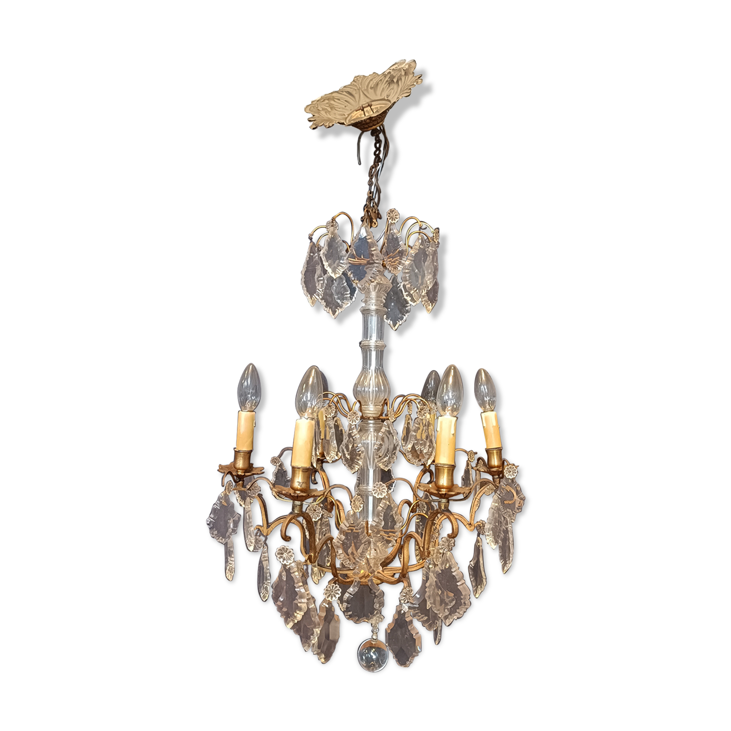 Crystal grapefruit chandelier, glass barrel