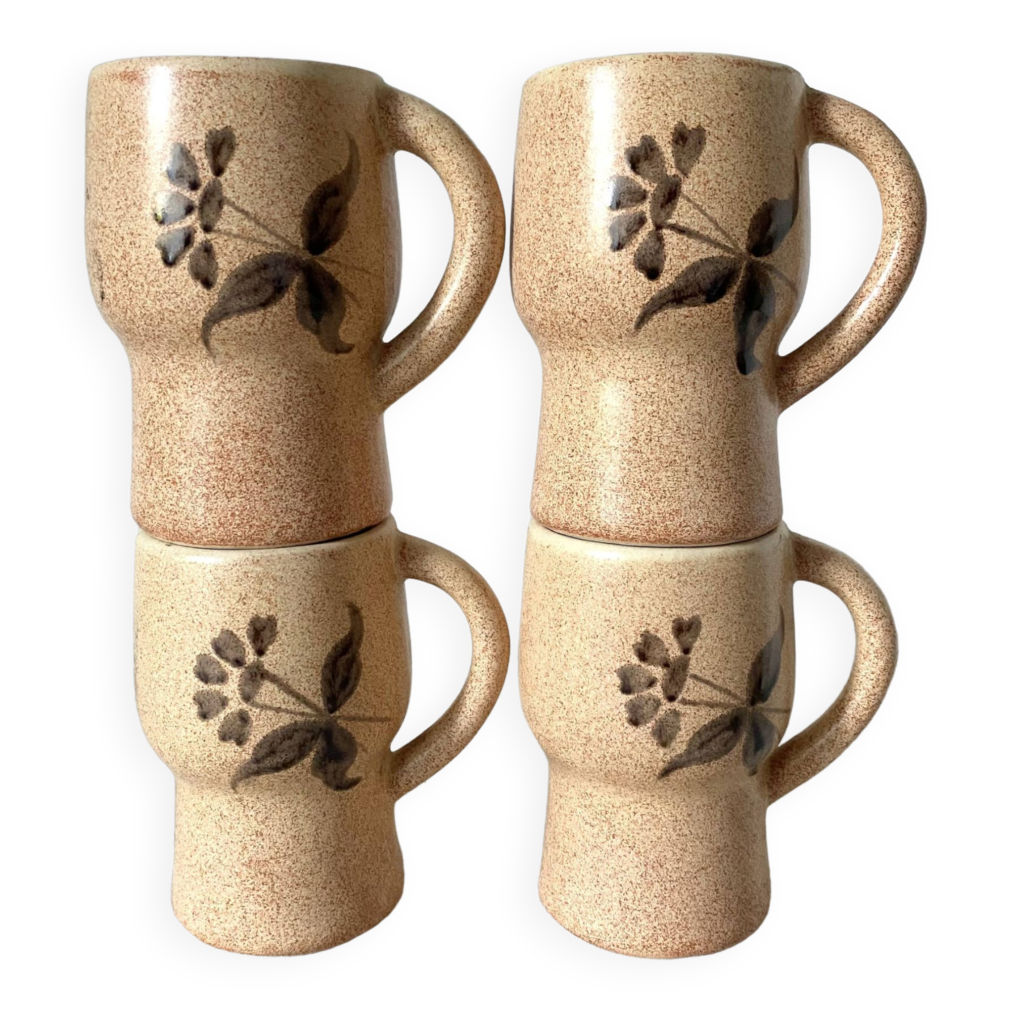 70s flowery stoneware mugs