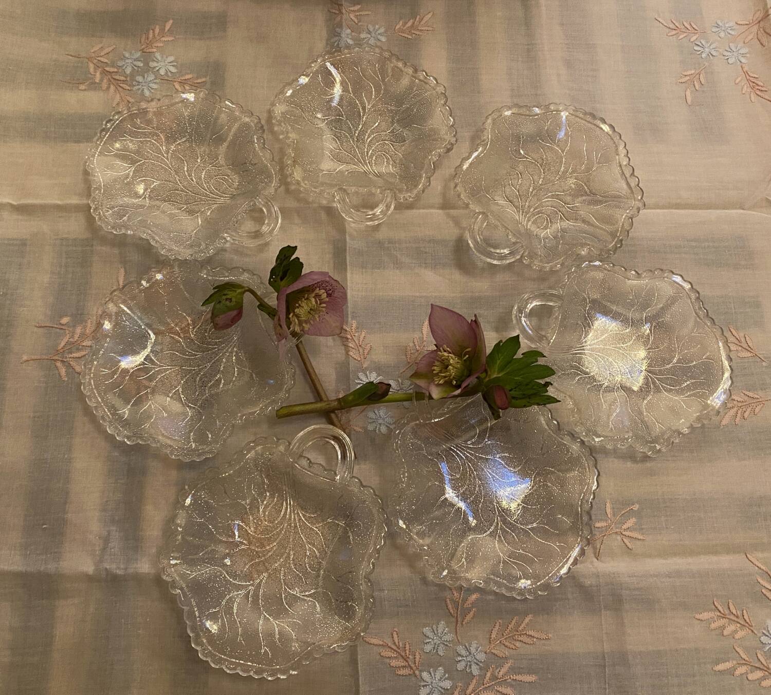 Set of old pressed moulded glass bowls