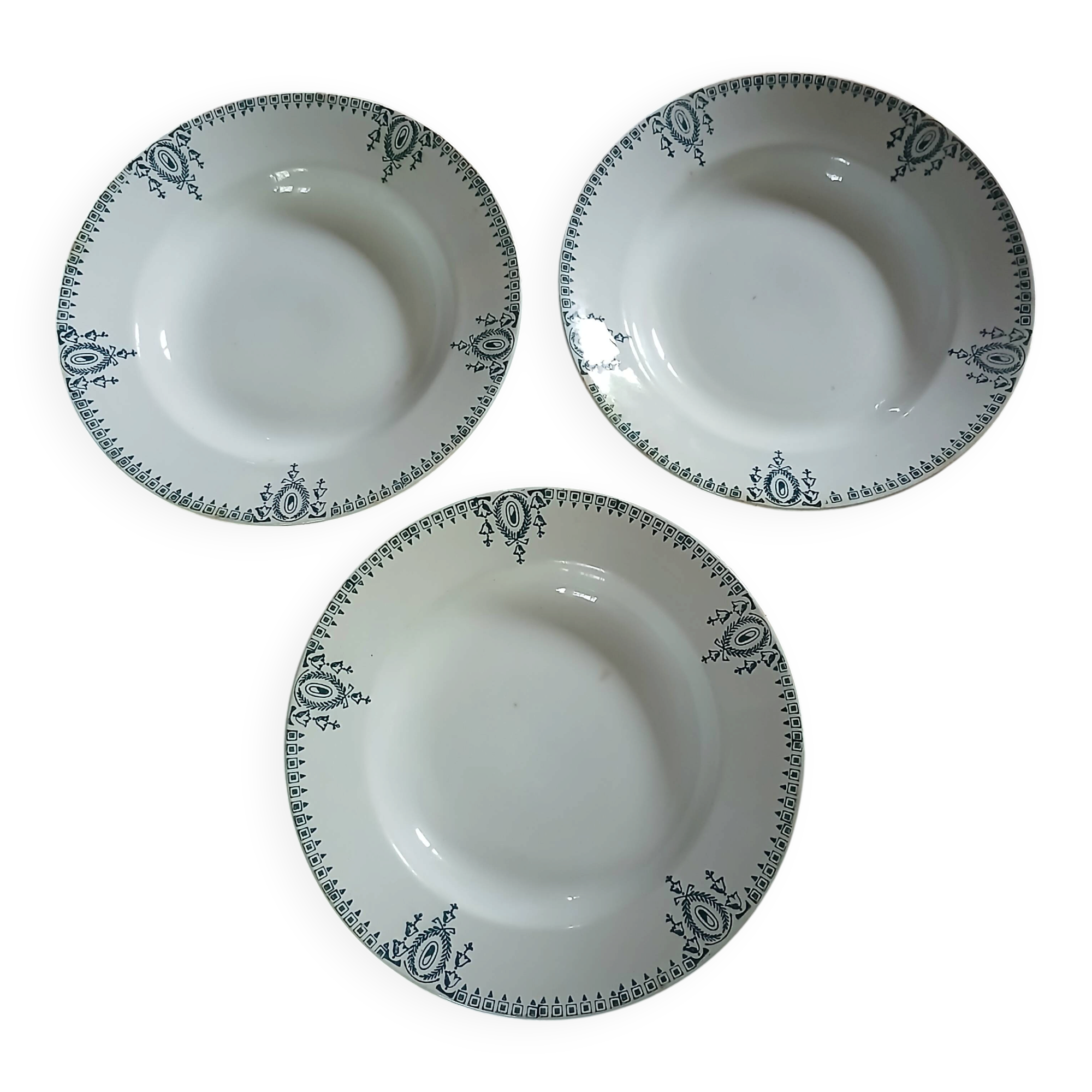 3 antique deep plates in ironstone
