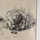 Signed charcoal drawing with certificate of origin