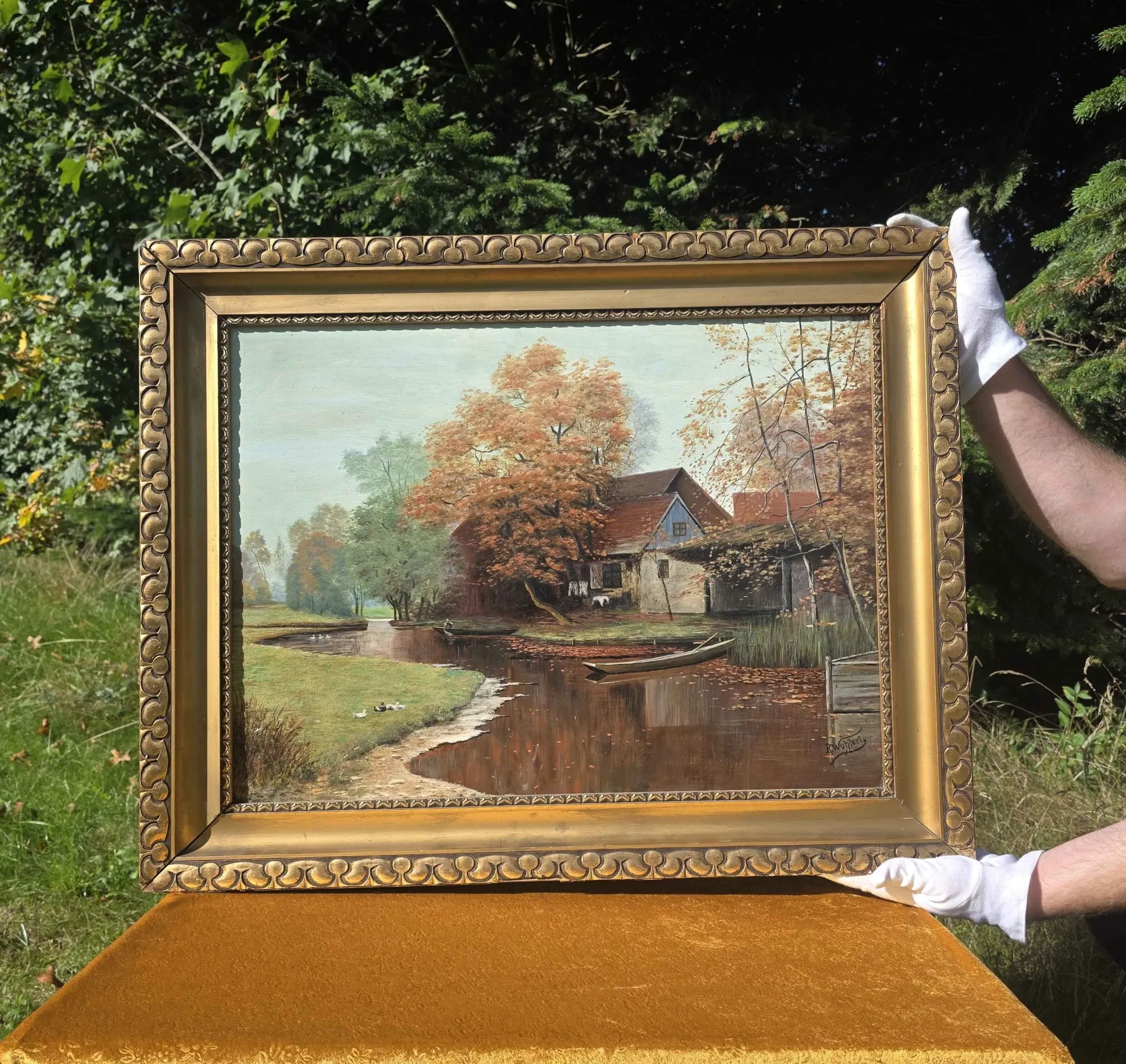 Vintage Autumn Landscape Oil Painting
