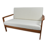 Scandinavian two-seater Sofa, 60's style, teak & white bouclé