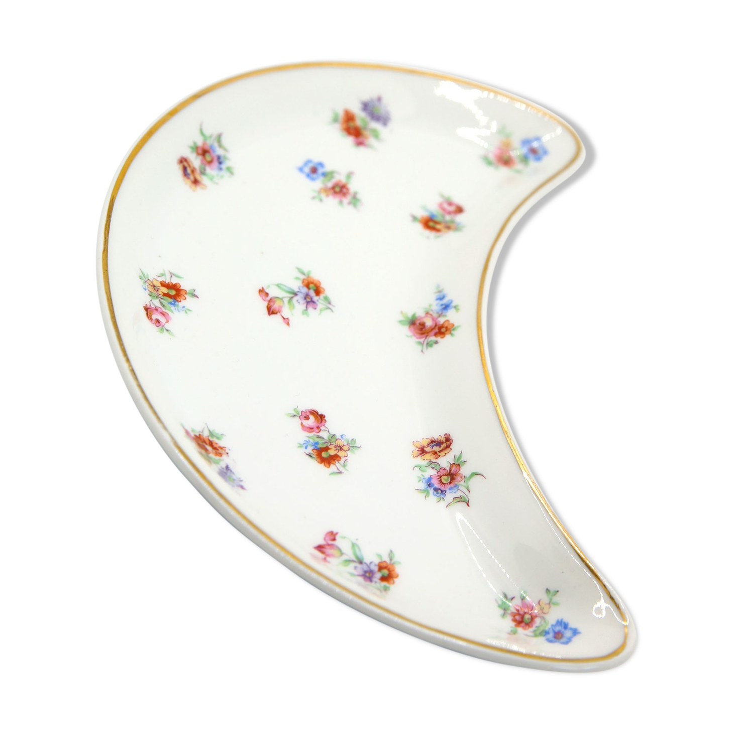 Delight moon with flower motifs and gold border in Limoges porcelain