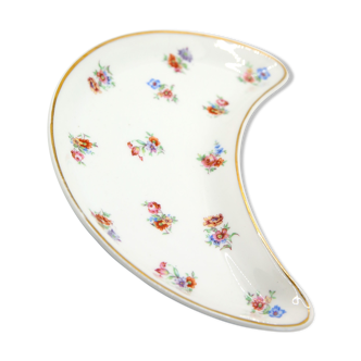 Ravier lune aux motifs de fleurs et liseré or en porcelaine de Limoges