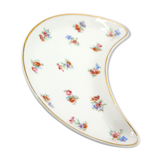 Delight moon with flower motifs and gold border in Limoges porcelain