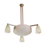 Art deco nickel plated bronze chandelier with art deco tulip glass, ceiling lamp, art deco pendant light, 30
