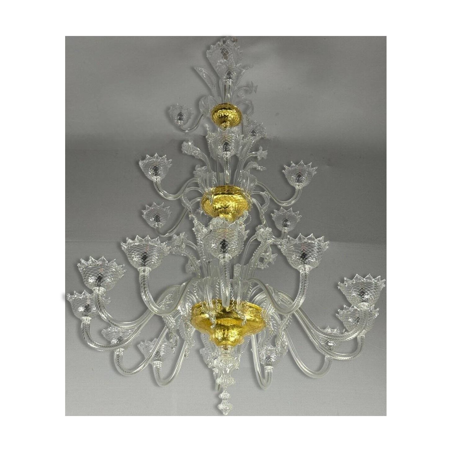 Murano Glass Venetian Chandelier, Colorless, Three Levels of Light