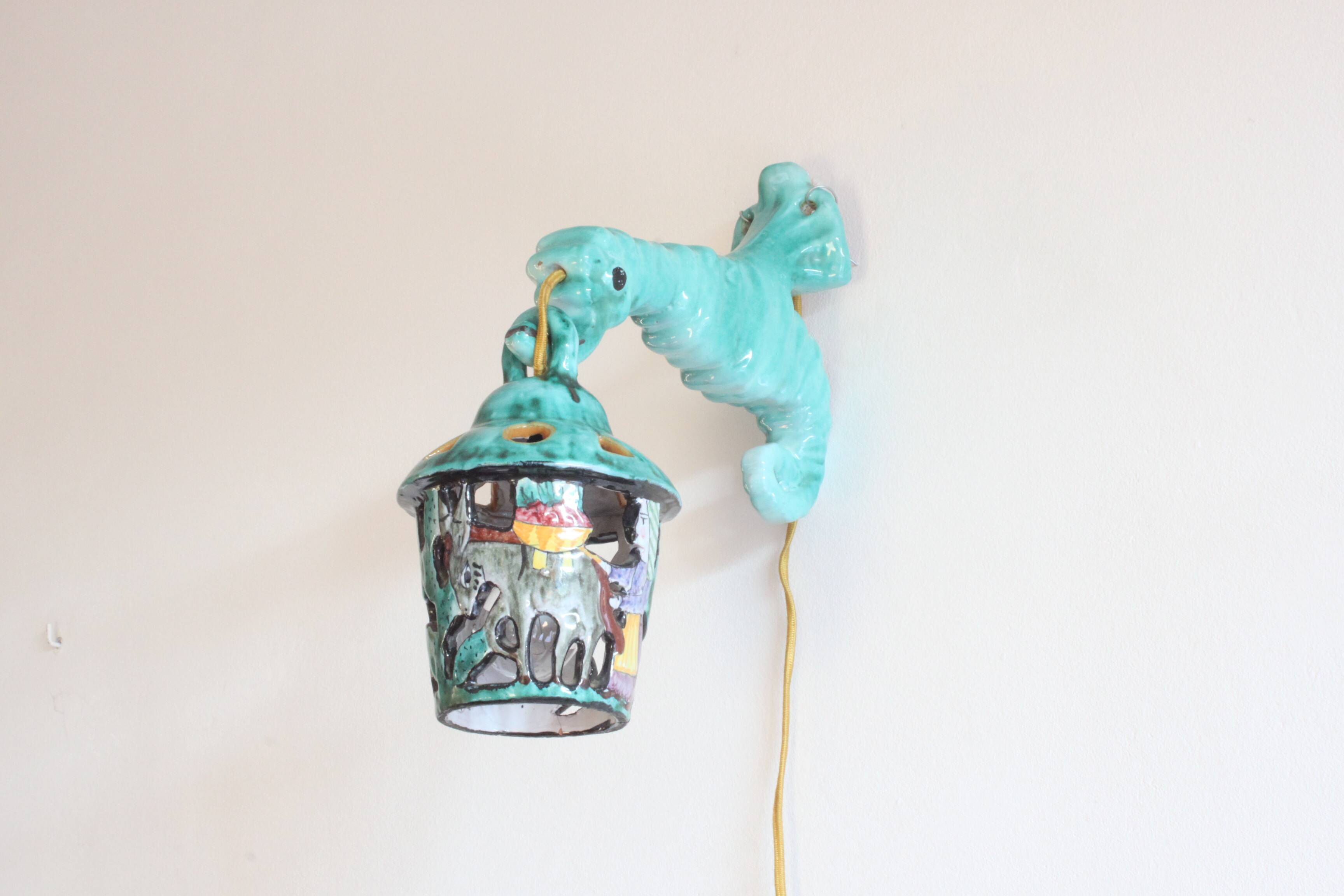 Ceramic Seahorse Lantern from Vietri Sul Mare, Italy 1960S.