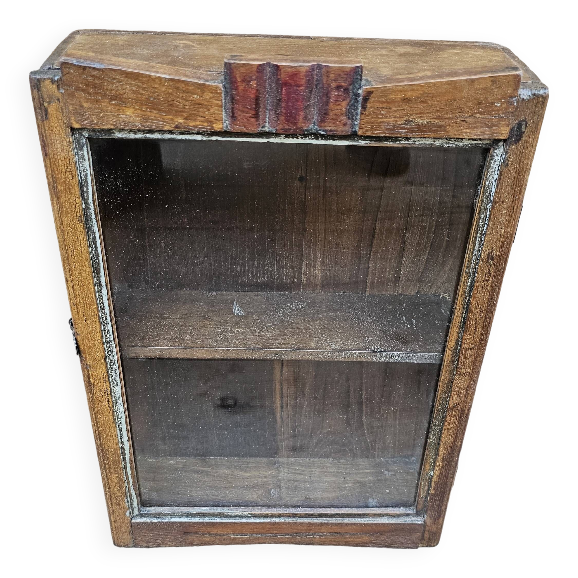 Old Art Deco wall display case in Burmese teak