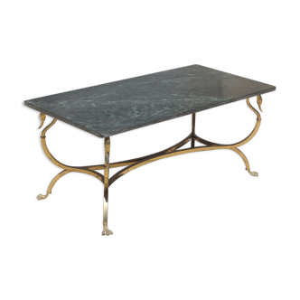Bronze swan low table and pearl green marble 1950s