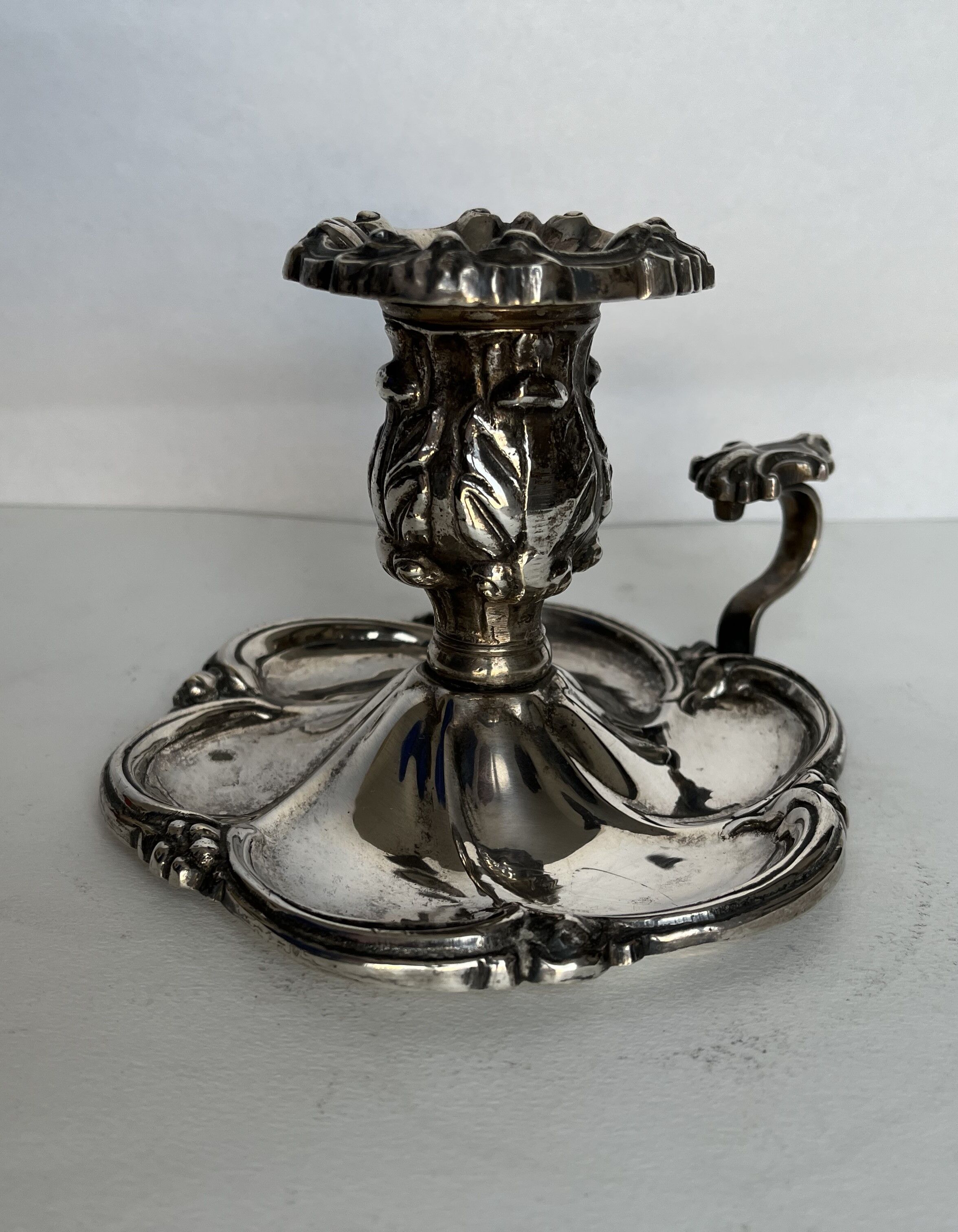 Silver metal candle holder