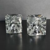 Pair of cubic candlesticks in bohemian crystal