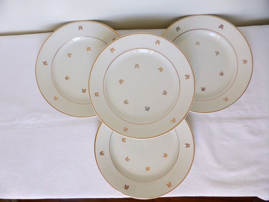 Set of 4 vintage flat plates in Badonviller porcelain