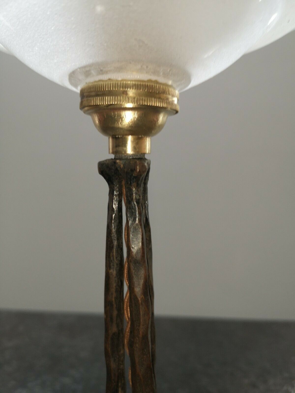 Old wrought iron lamp opalescent glass art deco
