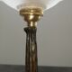 Old wrought iron lamp opalescent glass art deco