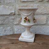 Antique Italian ceramic vase in slip style with rose decoration