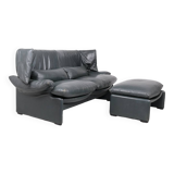 Canapé en cuir avec pouf par Vico Magistretti pour Cassina, années 1980, lot de 2