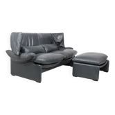 Canapé en cuir avec pouf par Vico Magistretti pour Cassina, années 1980, lot de 2