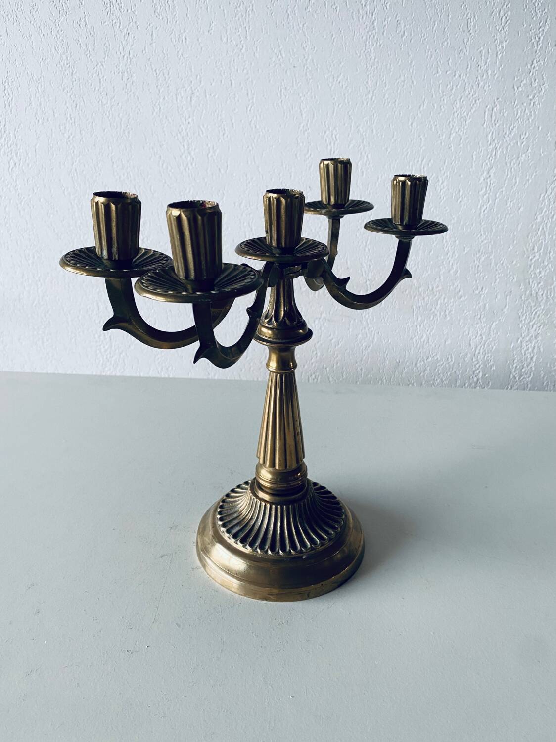 Five-branched brass candelabra