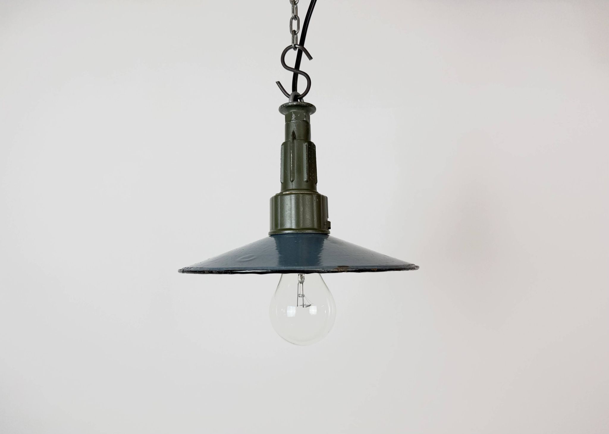 Industrial Blue Enamel Military Pendant Lamp with Cast Aluminium Top, 1960s